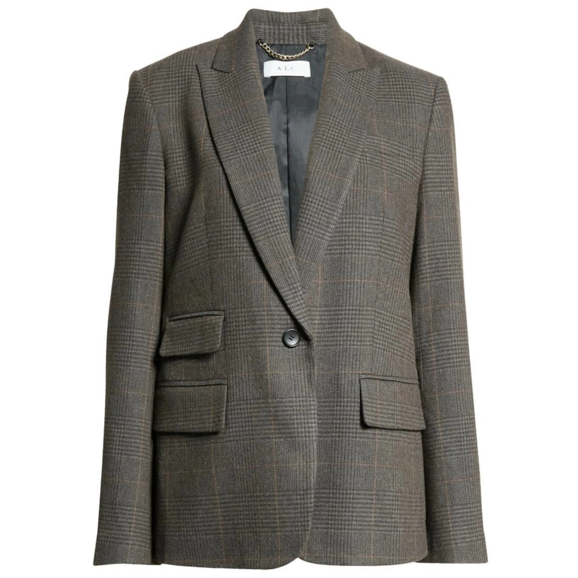 A.L.C. Charcoal Multi Mavis Windowpane Plaid Wool Blend Jacket