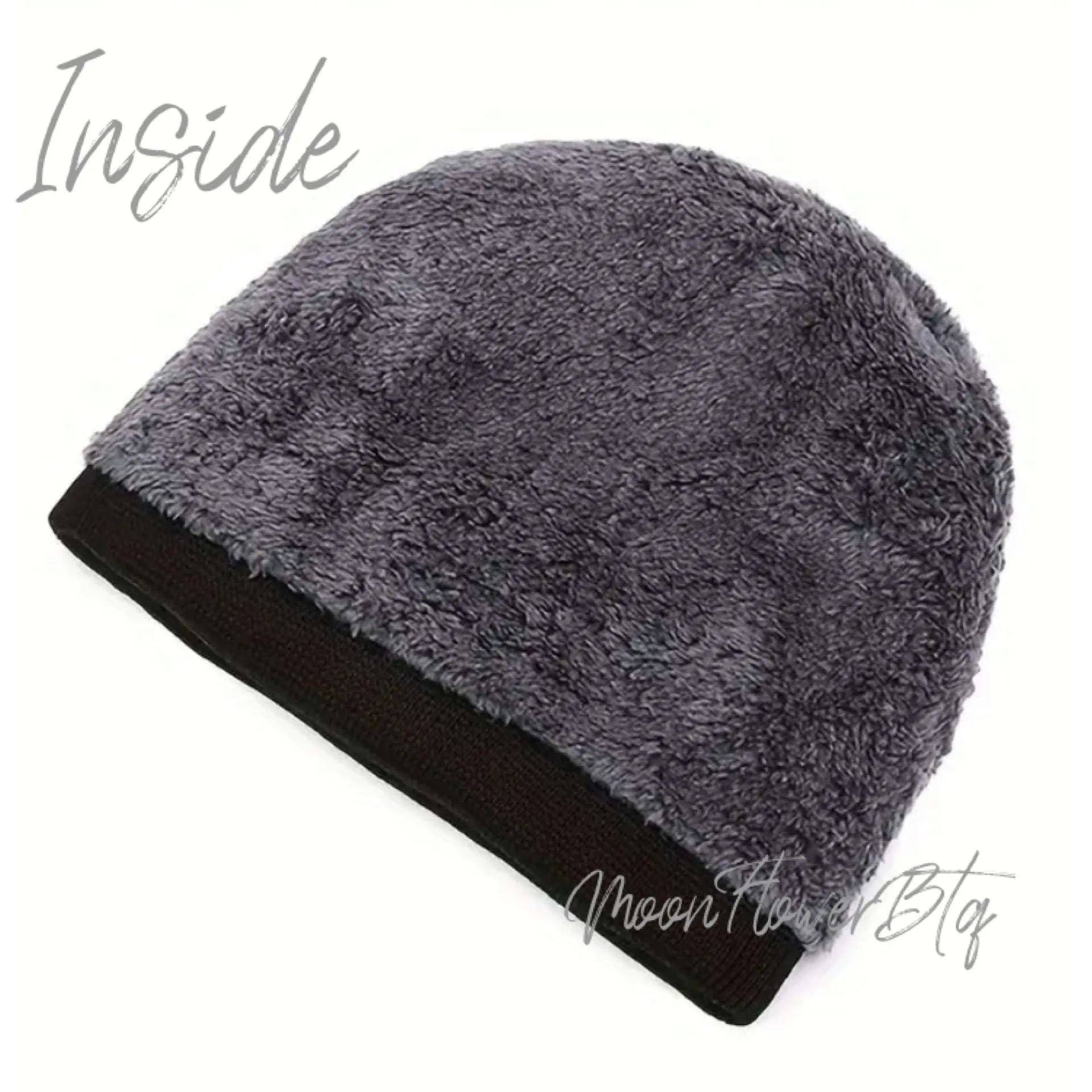 Black Fleece-Lined Knit Beanie