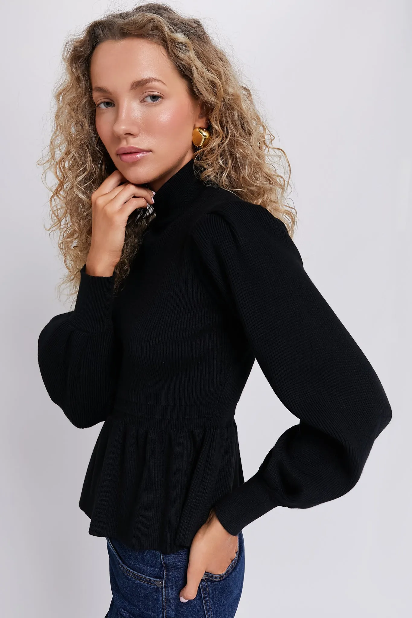 Black Peplum Peggy Sweater