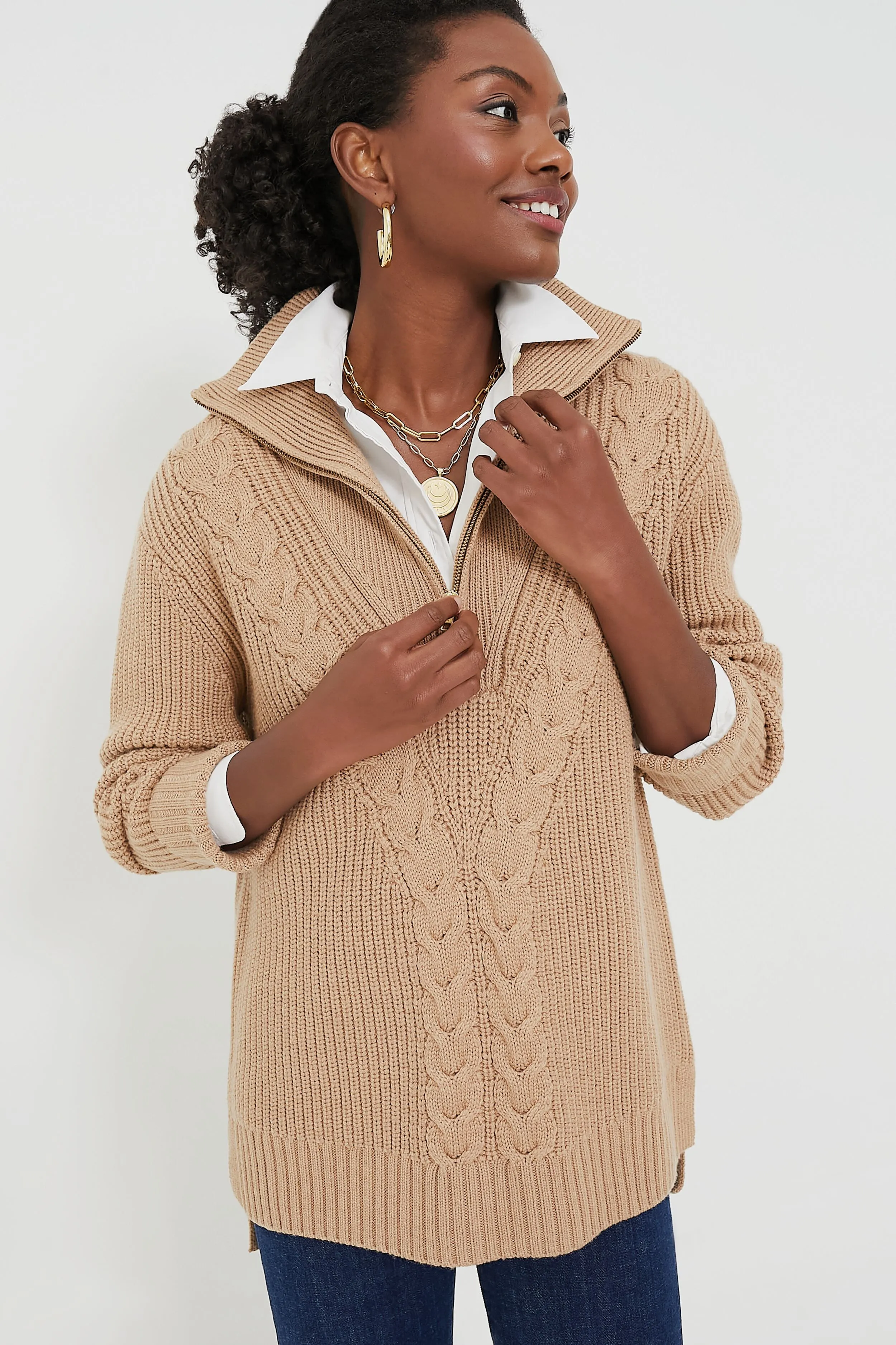 Camel Quarter Zip Estella Sweater