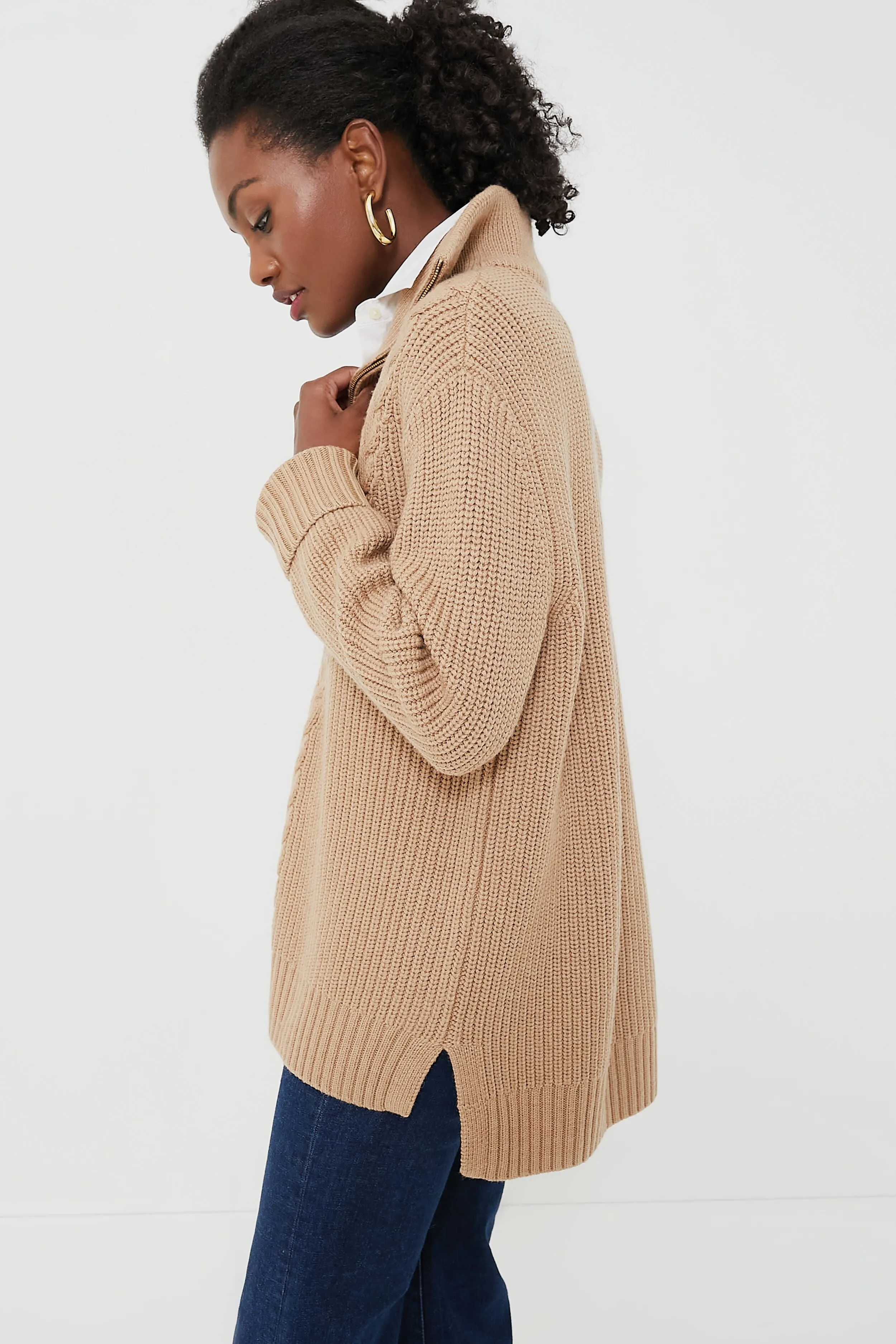 Camel Quarter Zip Estella Sweater