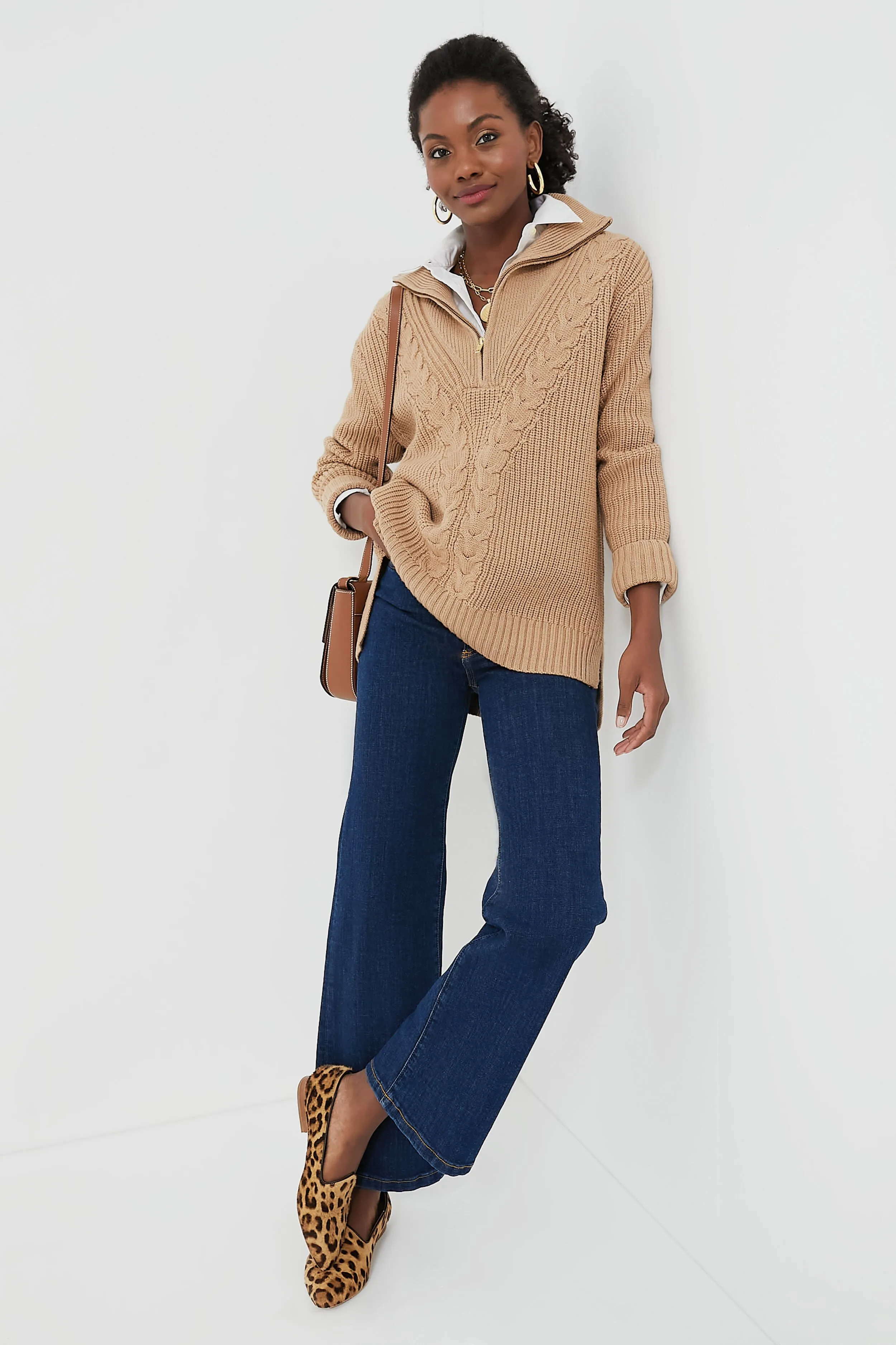 Camel Quarter Zip Estella Sweater