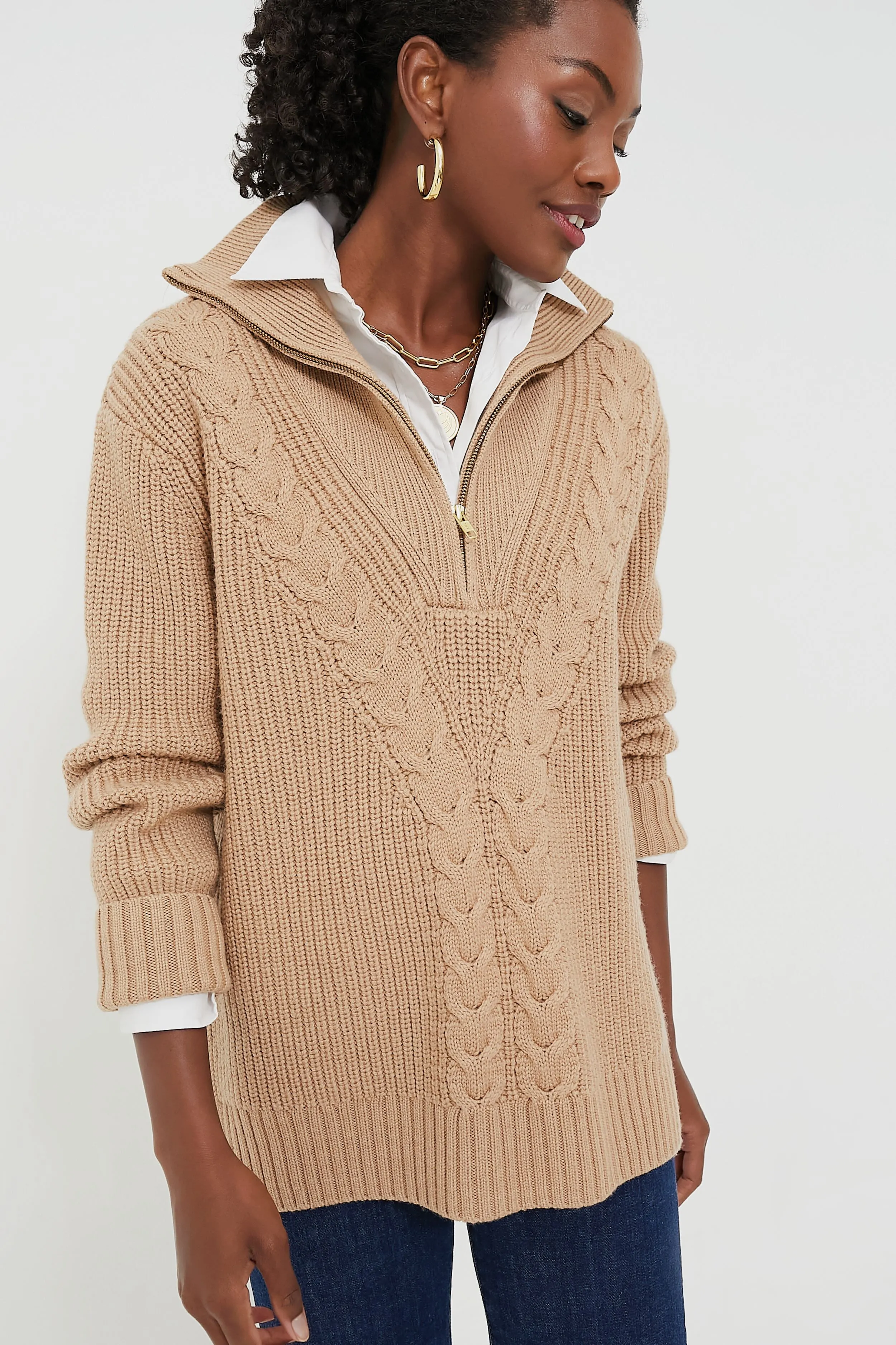 Camel Quarter Zip Estella Sweater