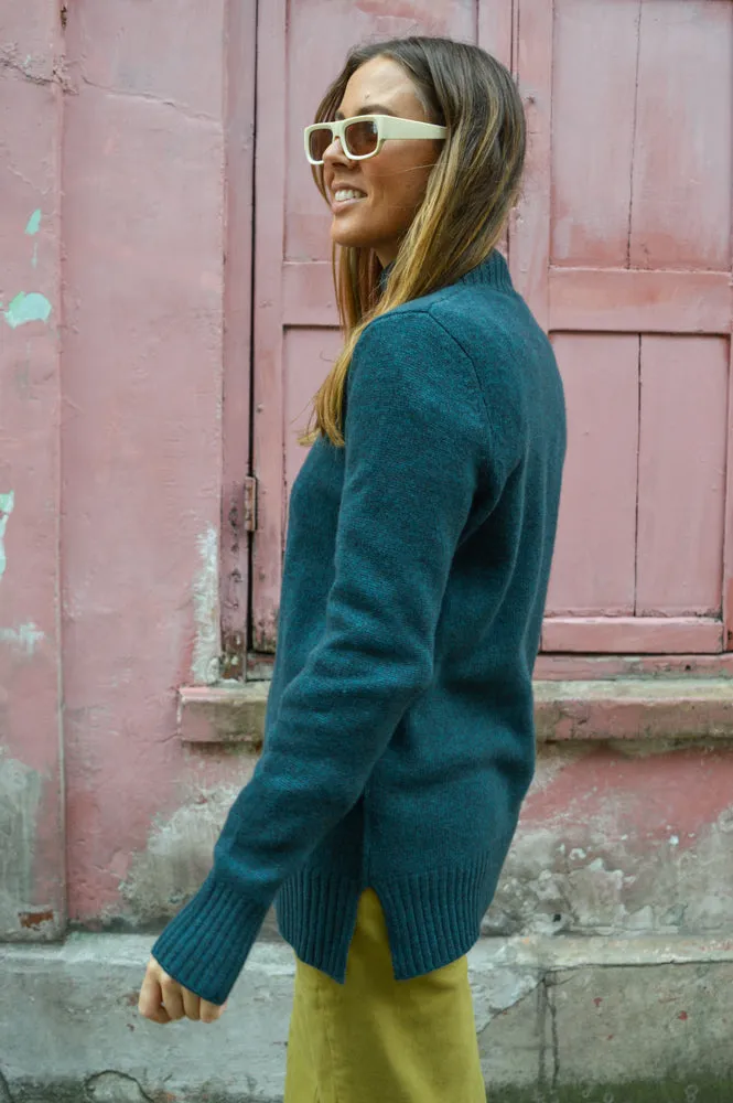 Cash CA Long Teal Turtle Neck Jumper