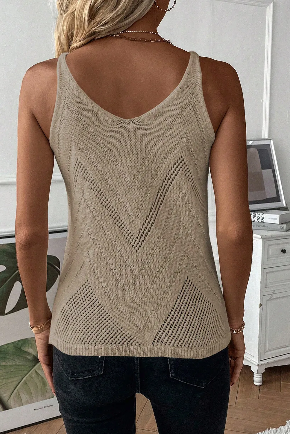 Chevron Pointelle Knit Sweater Top