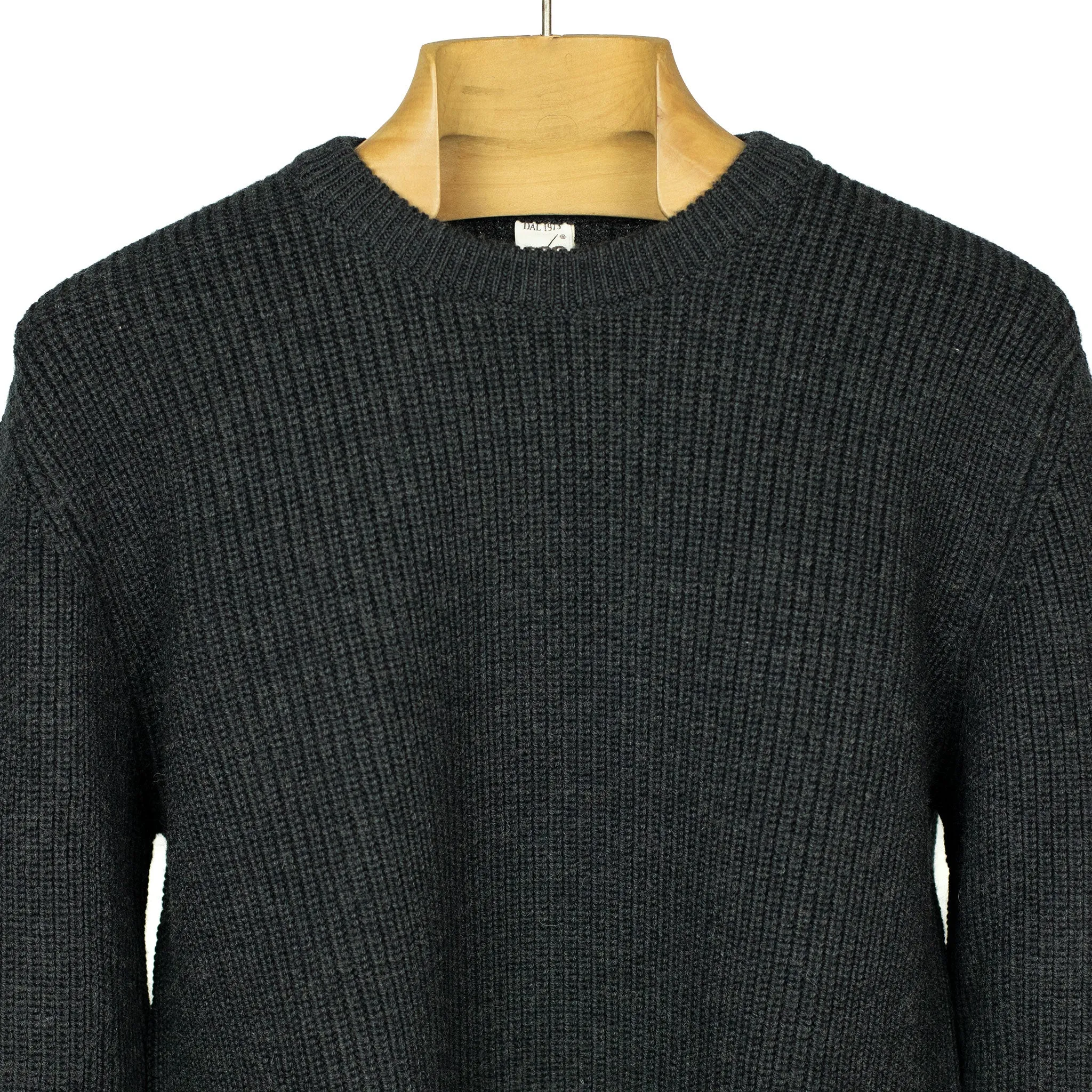 Chunky ribbed crewneck sweater in charcoal grey merino wool (restock)