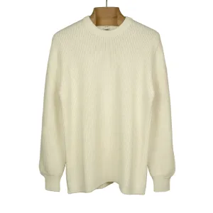 Chunky ribbed crewneck sweater in ecru merino wool (restock)