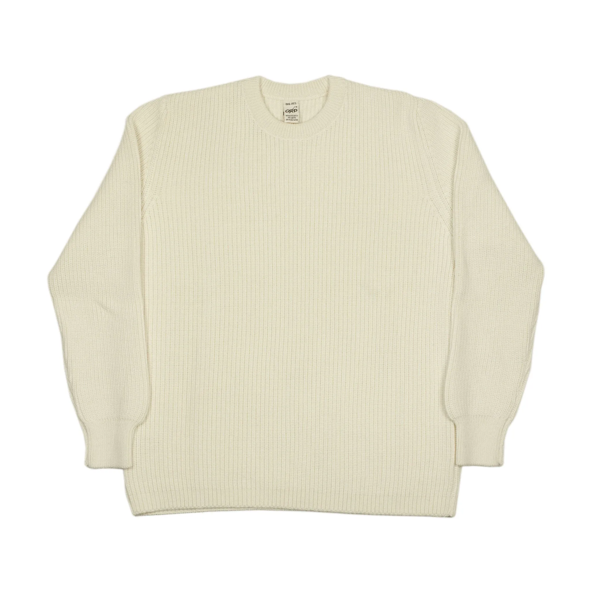 Chunky ribbed crewneck sweater in ecru merino wool (restock)