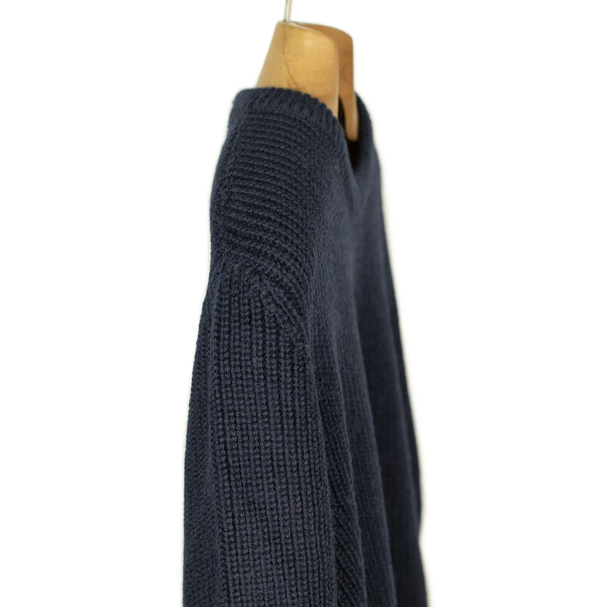 Chunky ribbed crewneck sweater in navy merino wool (restock)