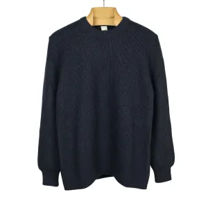 Chunky ribbed crewneck sweater in navy merino wool (restock)