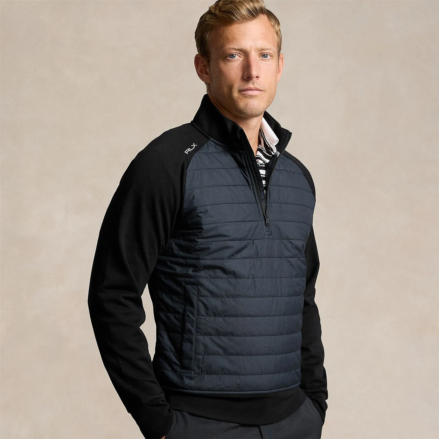 Classic Fit Hybrid Half Zip Pullover Polo Black - SS24