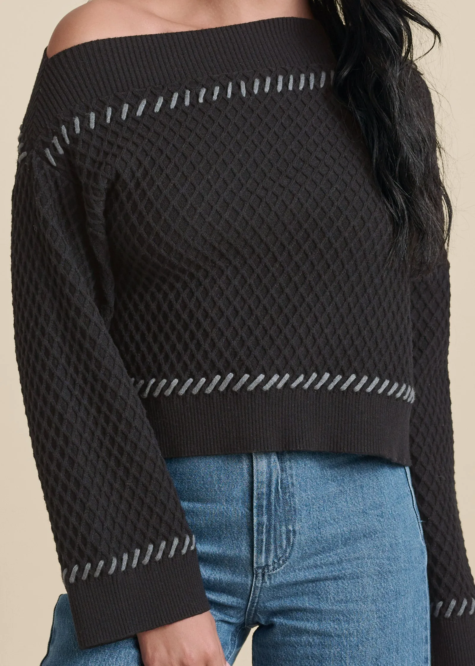 Contrast Stitch Sweater - Black