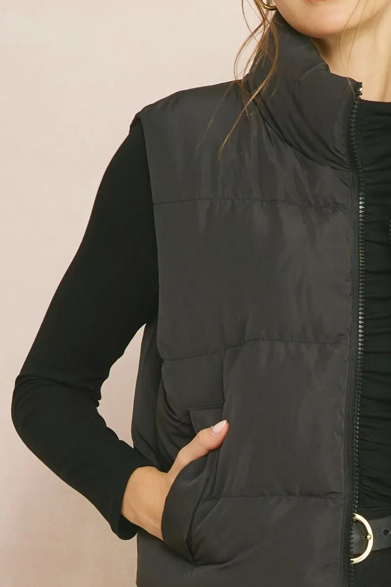 Cozy Up Cropped Puffer Vest - Black *Regular & Curvy*