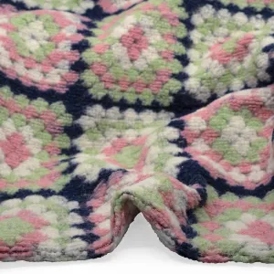 Deadstock Granny Square Wool Blend Coating - Navy/Pistachio/Rose