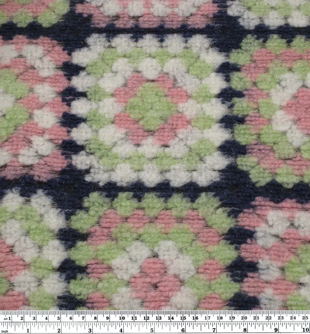 Deadstock Granny Square Wool Blend Coating - Navy/Pistachio/Rose