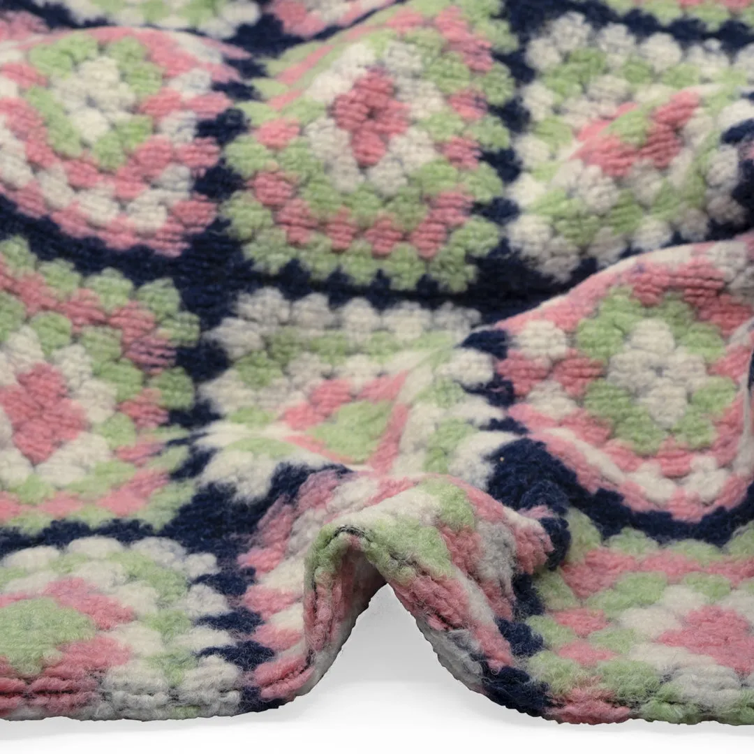 Deadstock Granny Square Wool Blend Coating - Navy/Pistachio/Rose