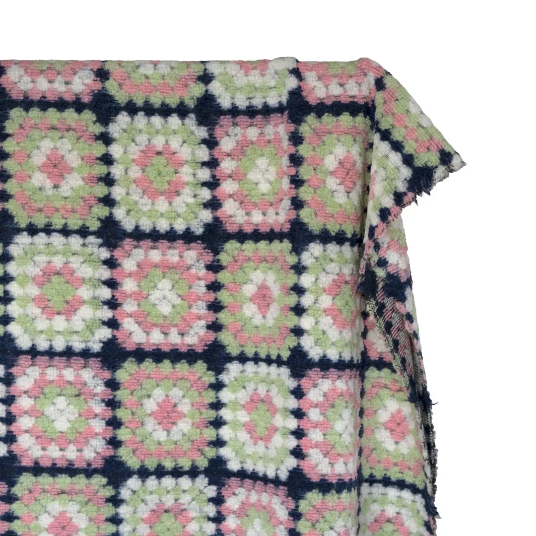 Deadstock Granny Square Wool Blend Coating - Navy/Pistachio/Rose