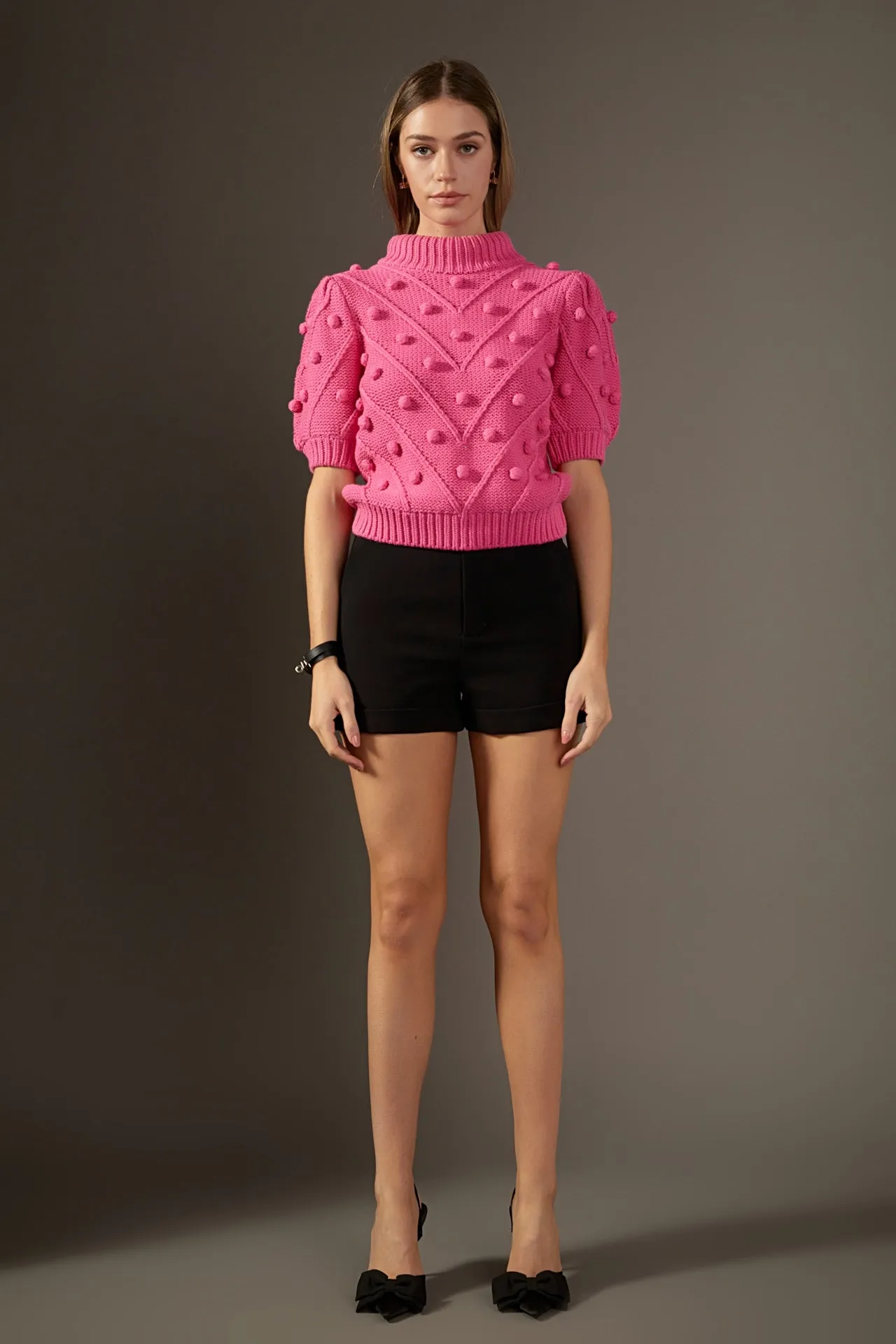 English Factory - Pom Pom Puff Sleeve Sweater