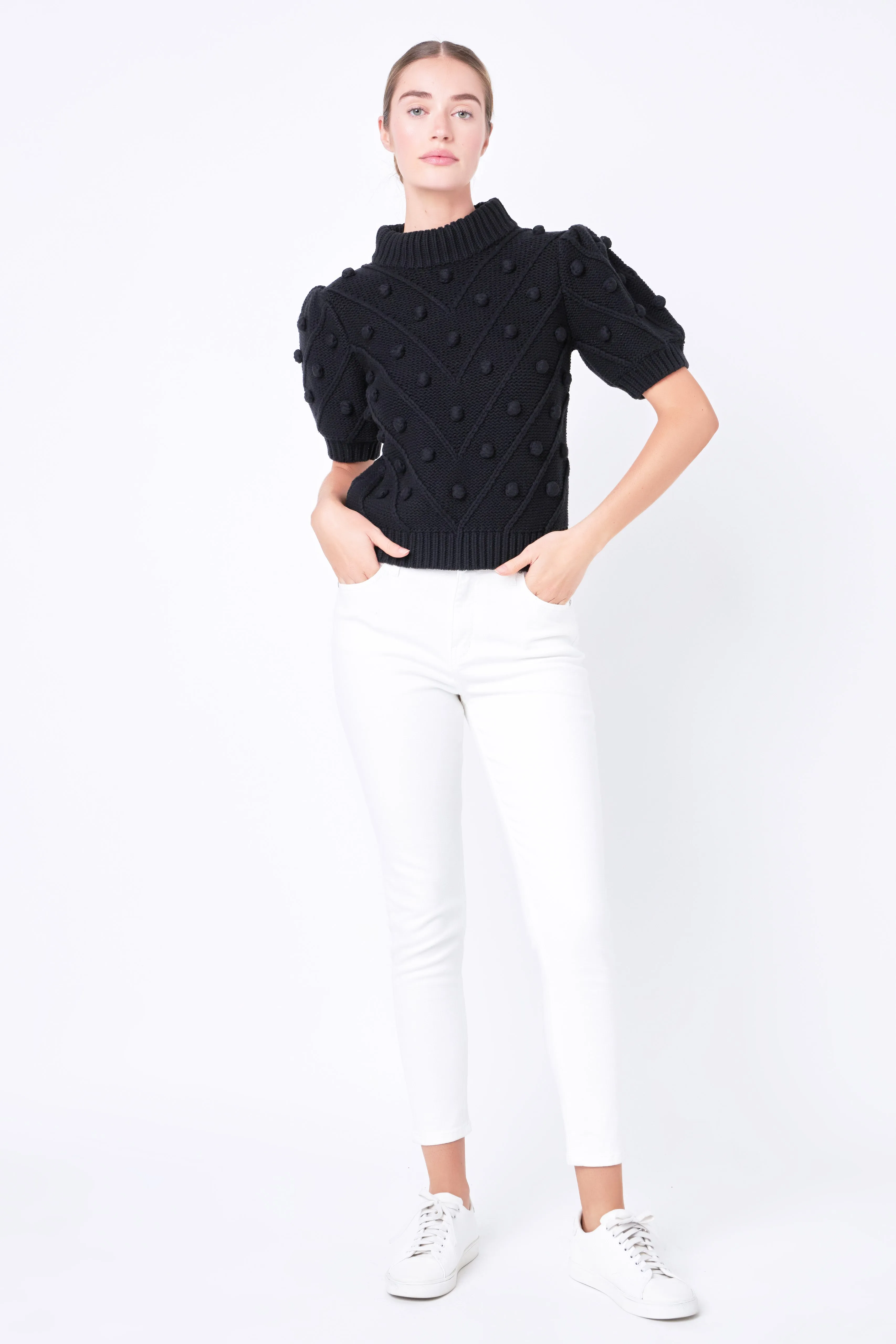 English Factory - Pom Pom Puff Sleeve Sweater