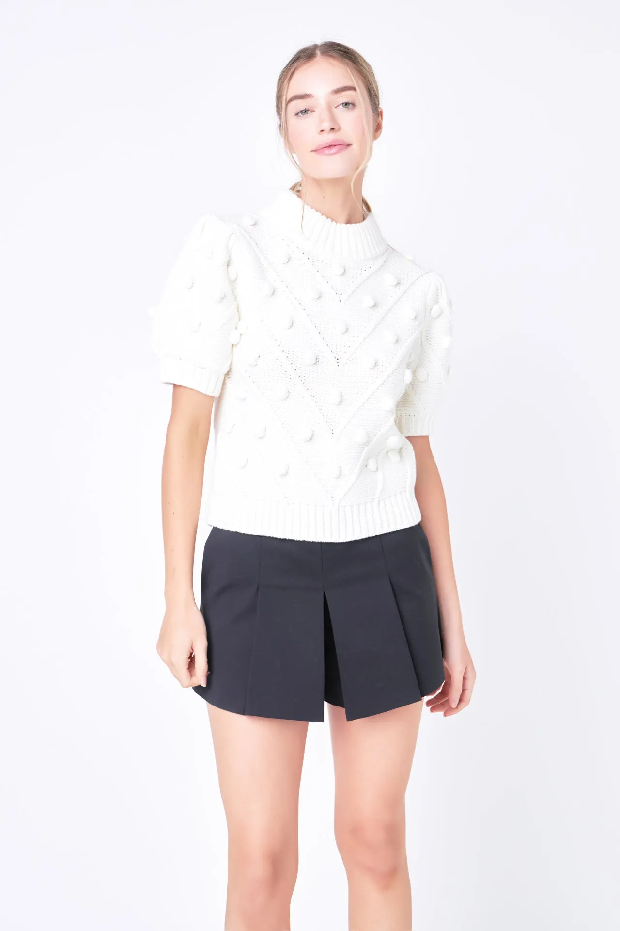 English Factory - Pom Pom Puff Sleeve Sweater