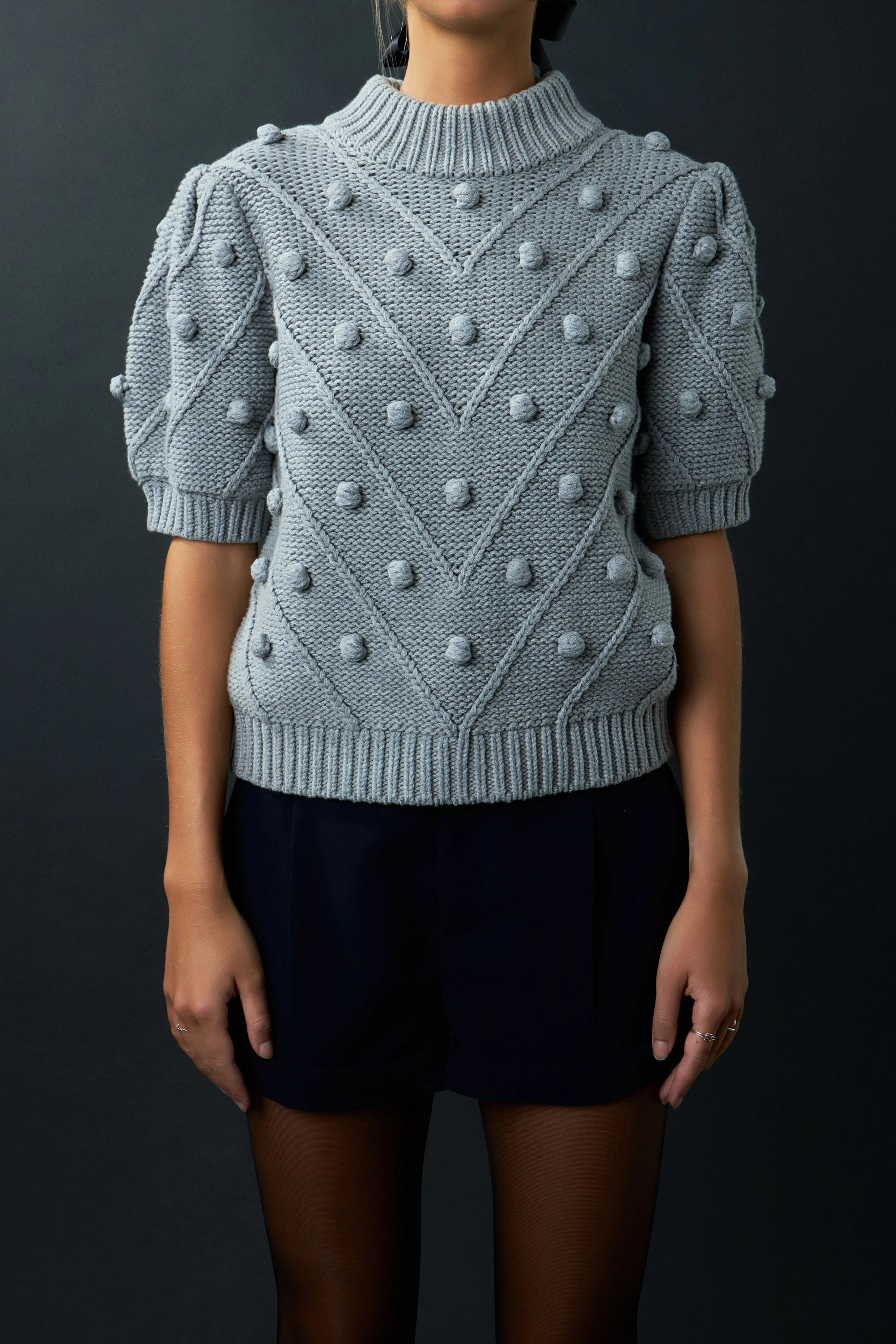 English Factory - Pom Pom Puff Sleeve Sweater