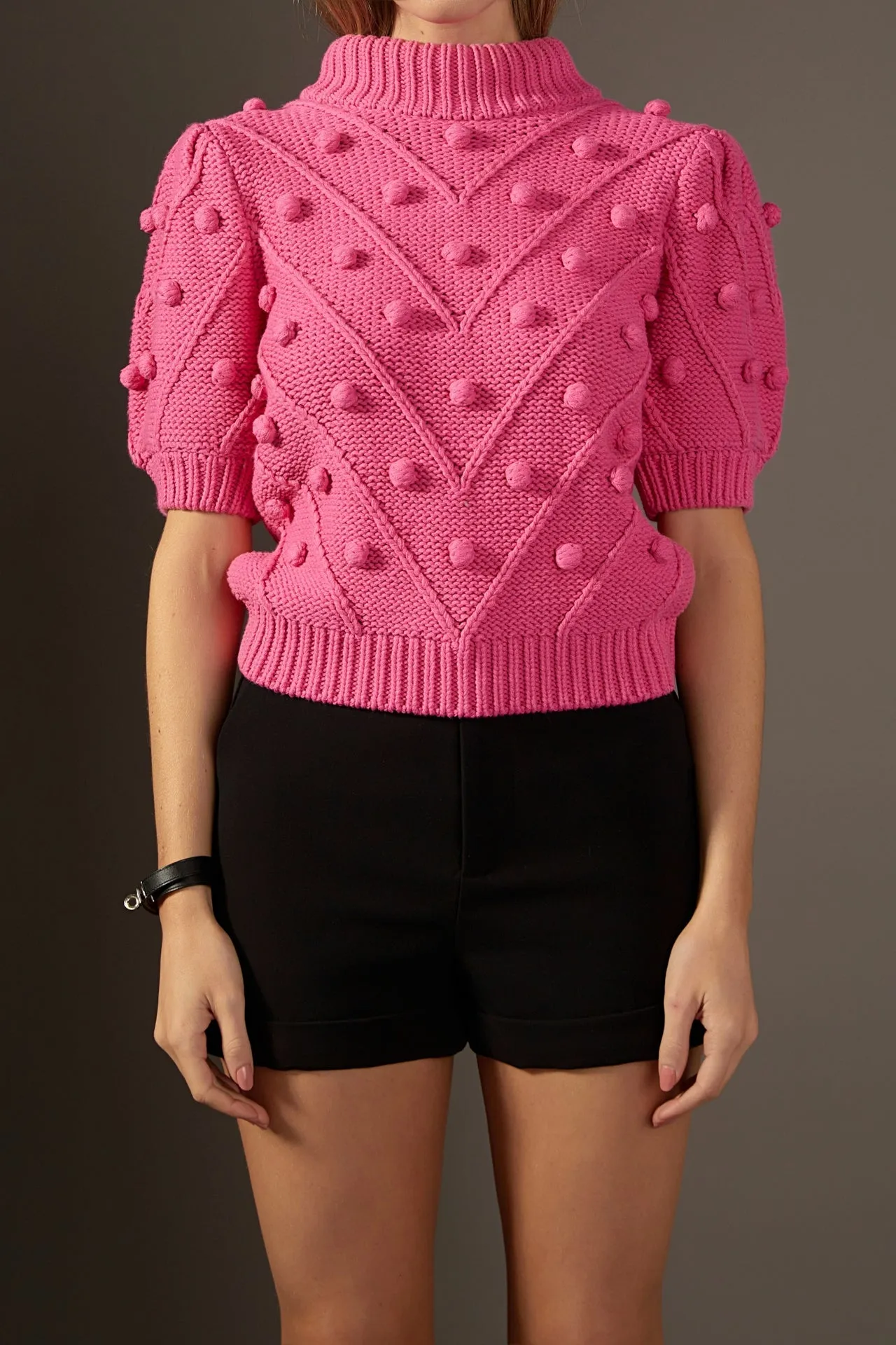 English Factory - Pom Pom Puff Sleeve Sweater