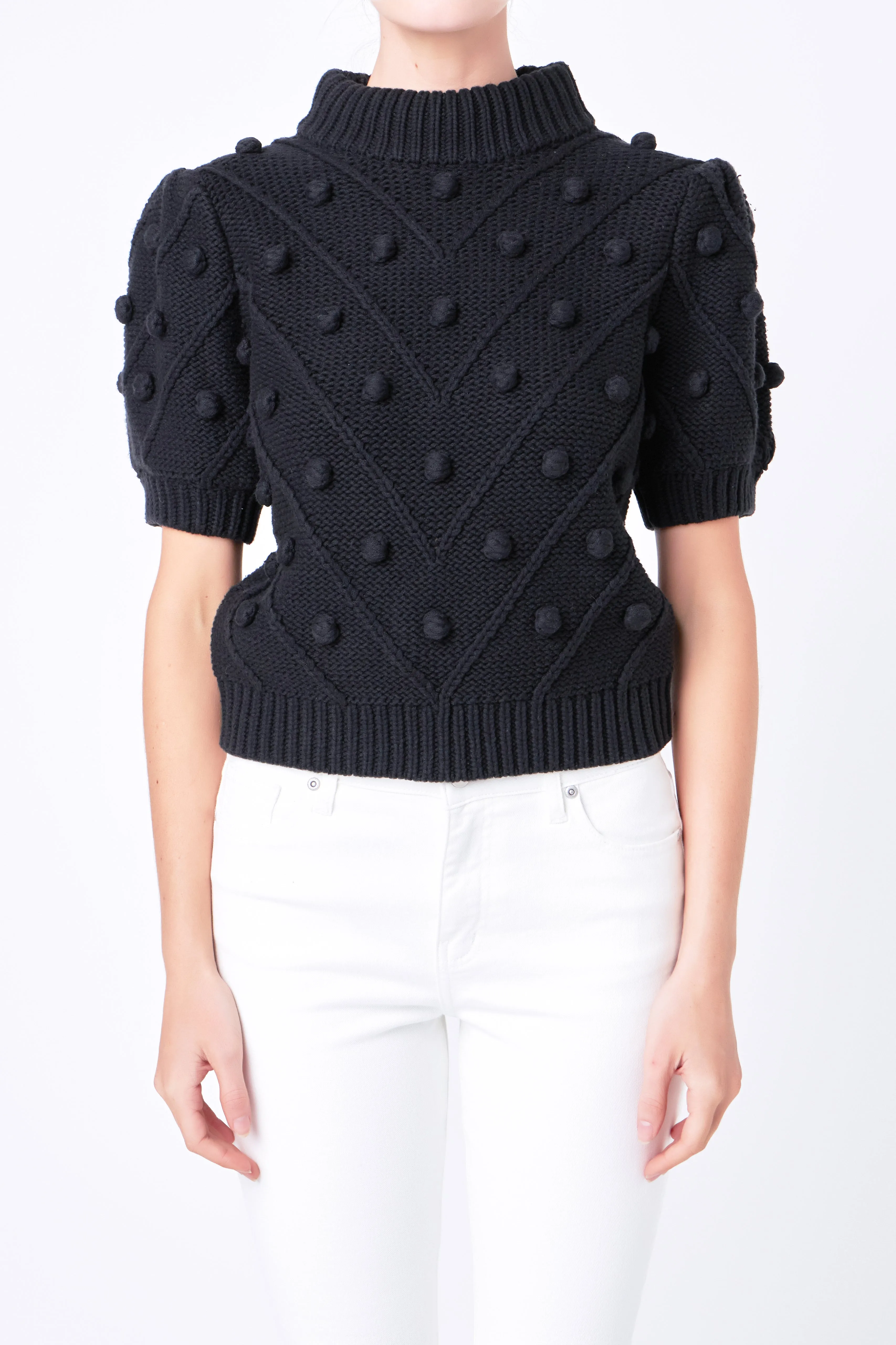 English Factory - Pom Pom Puff Sleeve Sweater