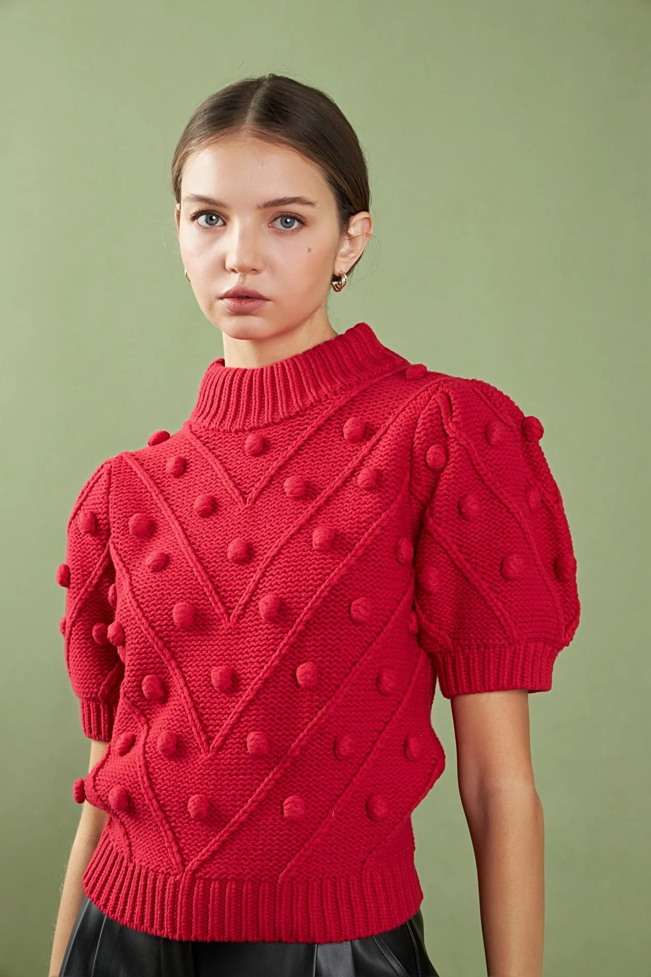 English Factory - Pom Pom Puff Sleeve Sweater