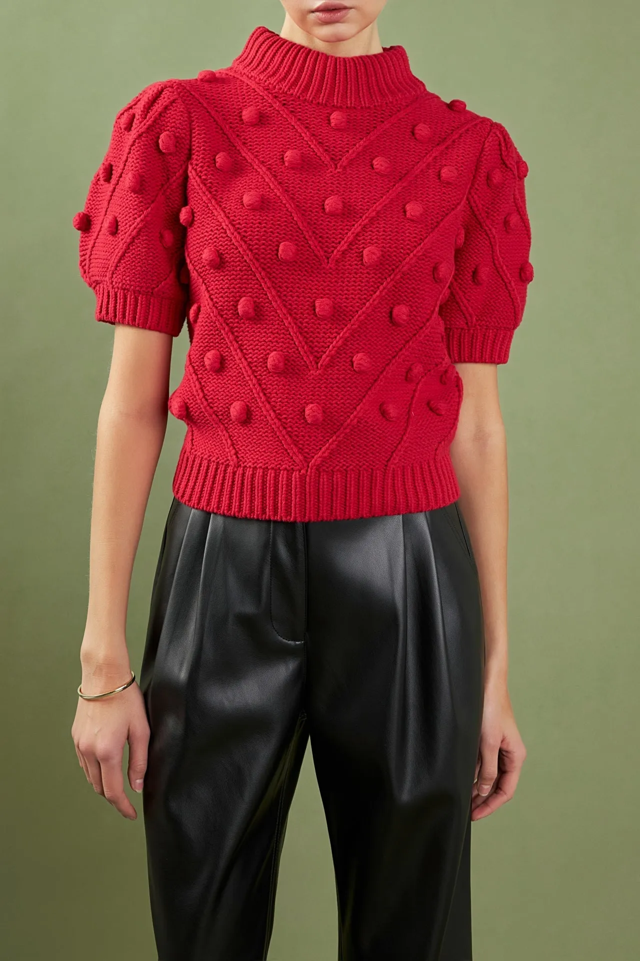 English Factory - Pom Pom Puff Sleeve Sweater