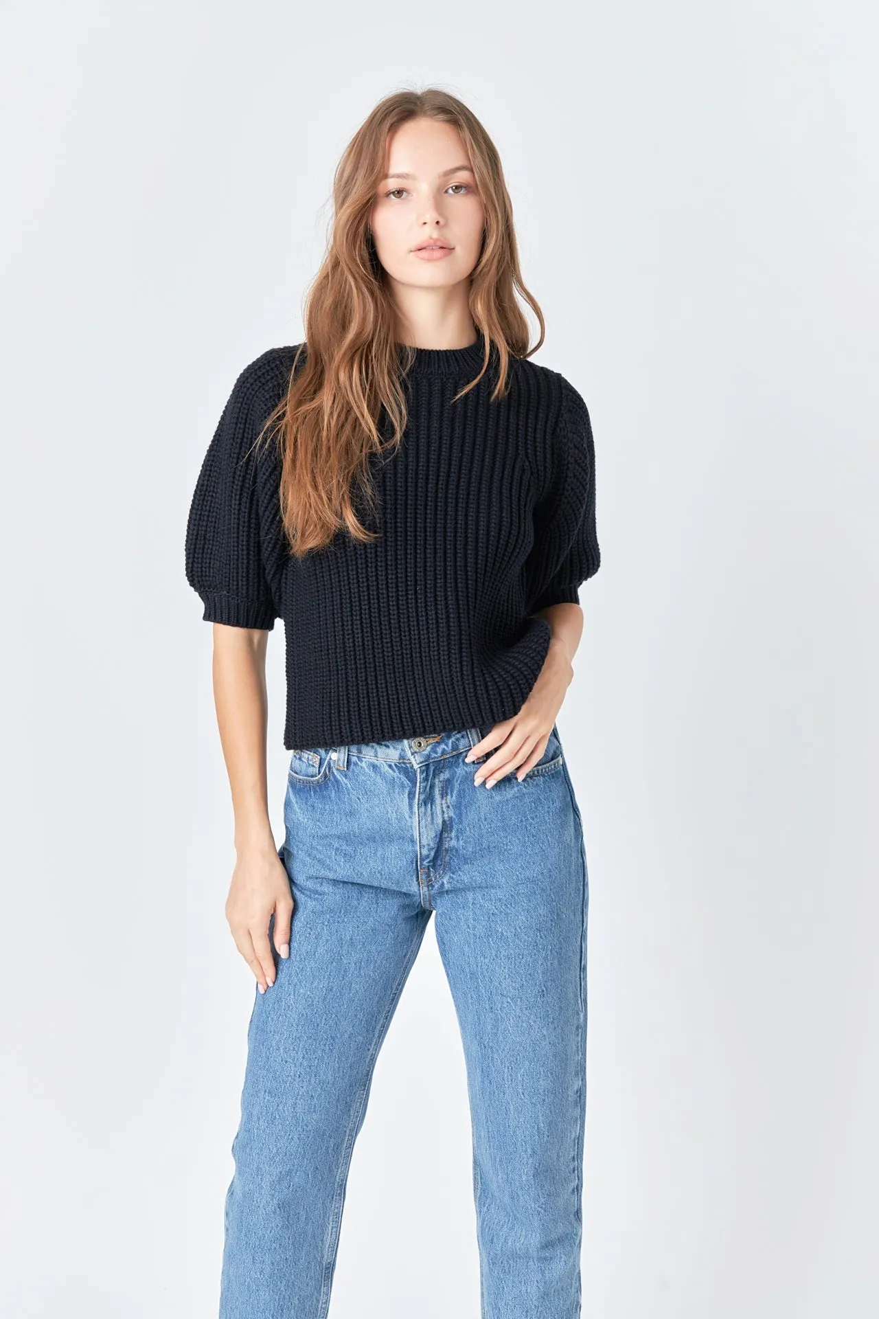 English Factory - Round-neck Short Sleeve Knit Sweater