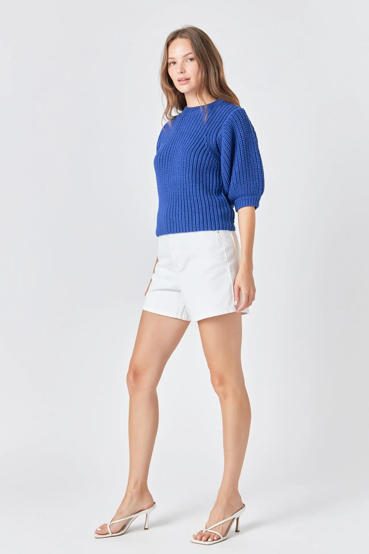 English Factory - Round-neck Short Sleeve Knit Sweater