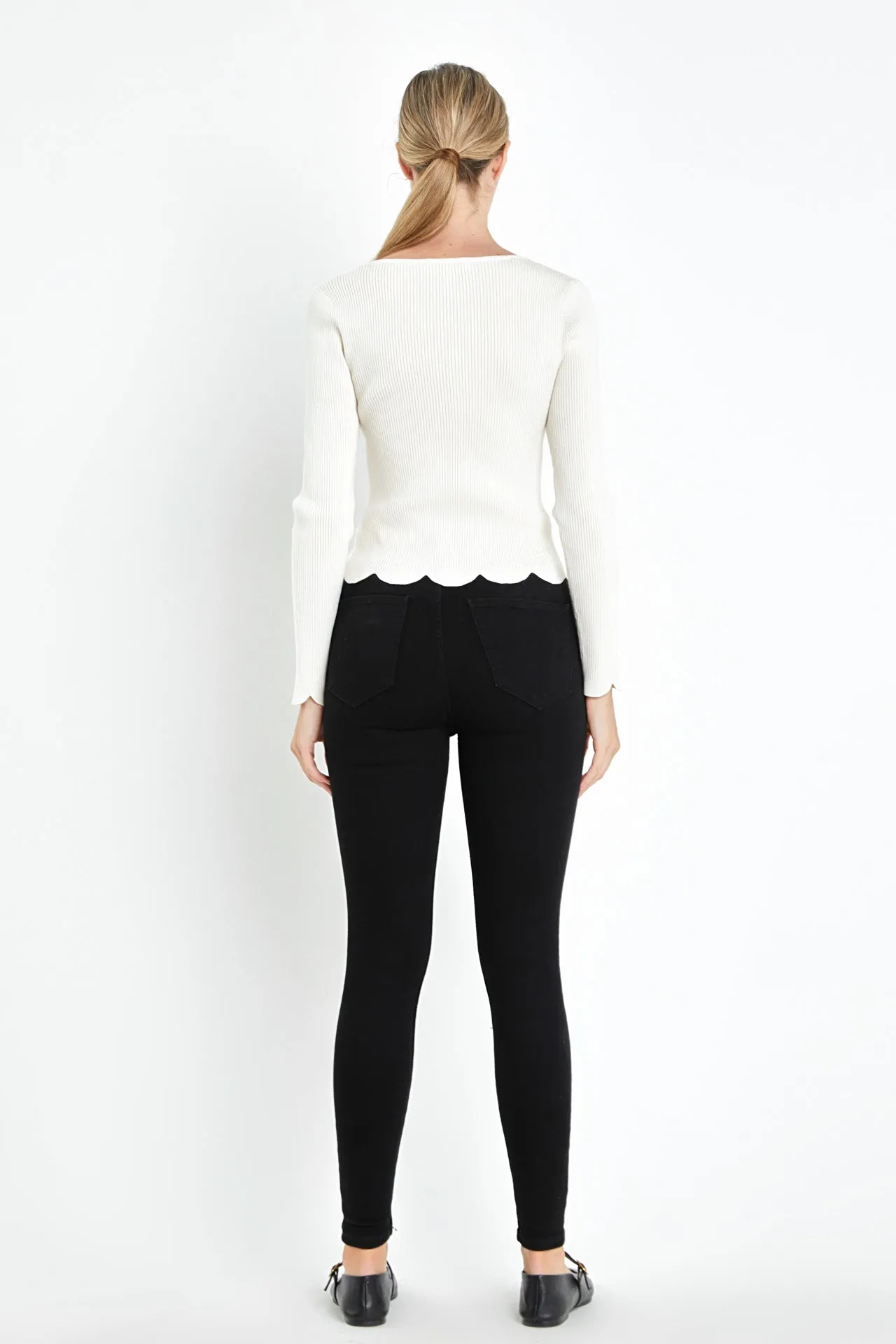 English Factory - Scallop Hem Long Sleeve Sweater