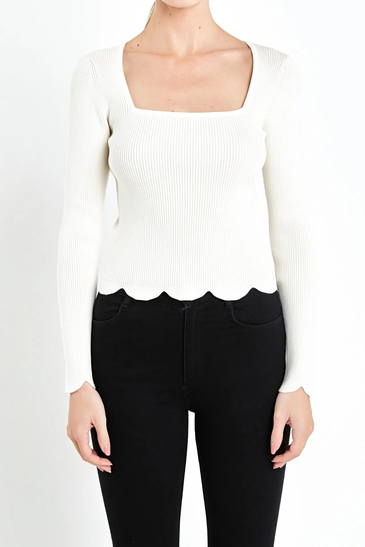 English Factory - Scallop Hem Long Sleeve Sweater