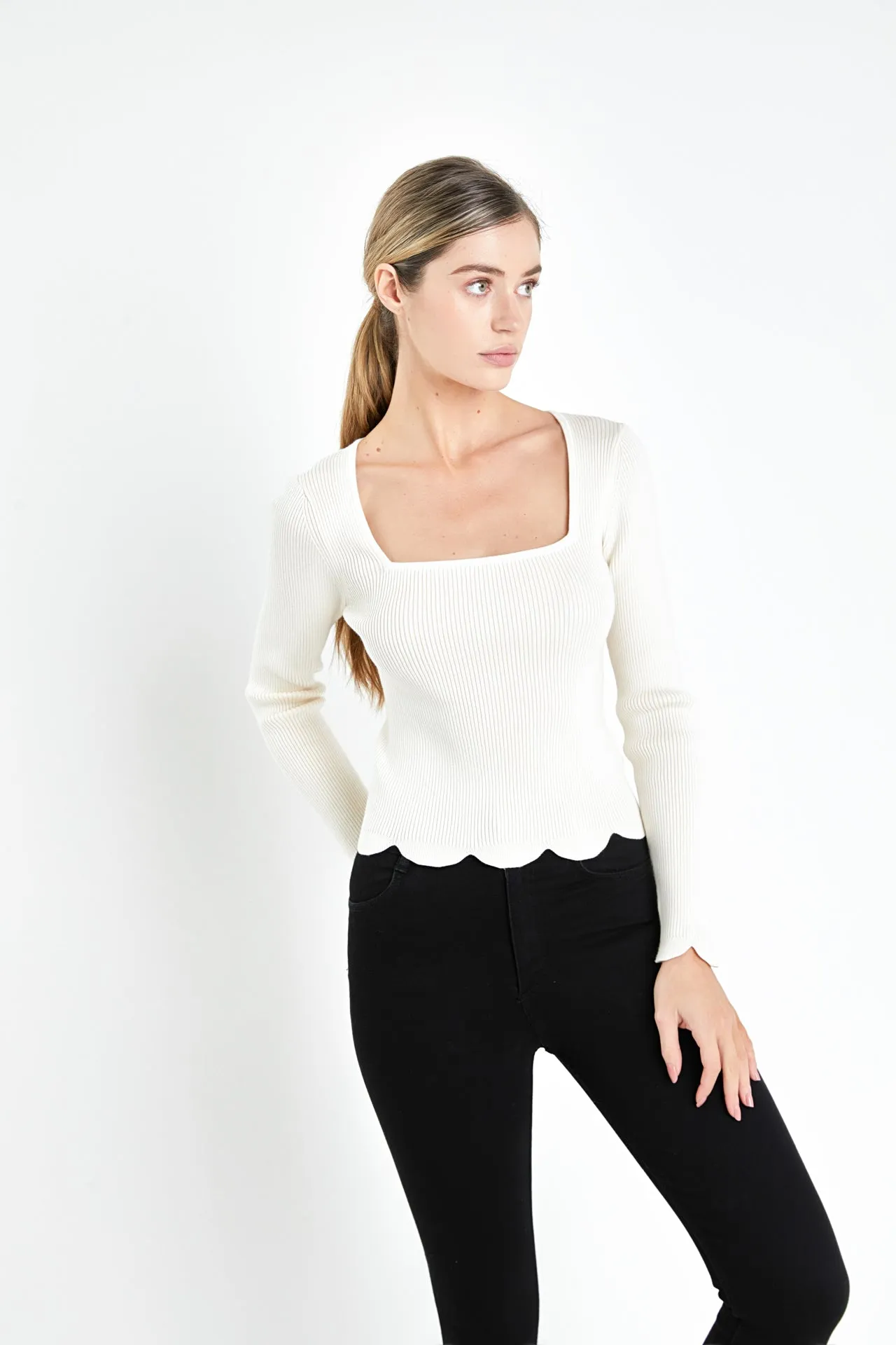 English Factory - Scallop Hem Long Sleeve Sweater