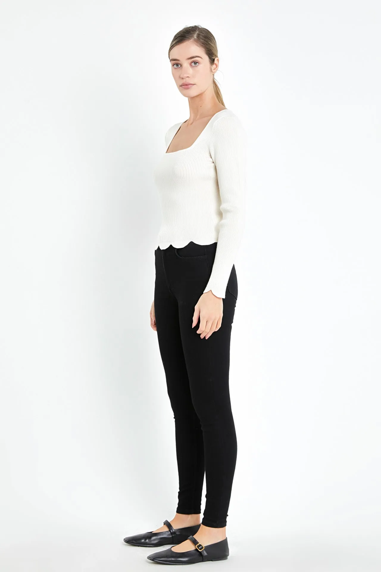 English Factory - Scallop Hem Long Sleeve Sweater