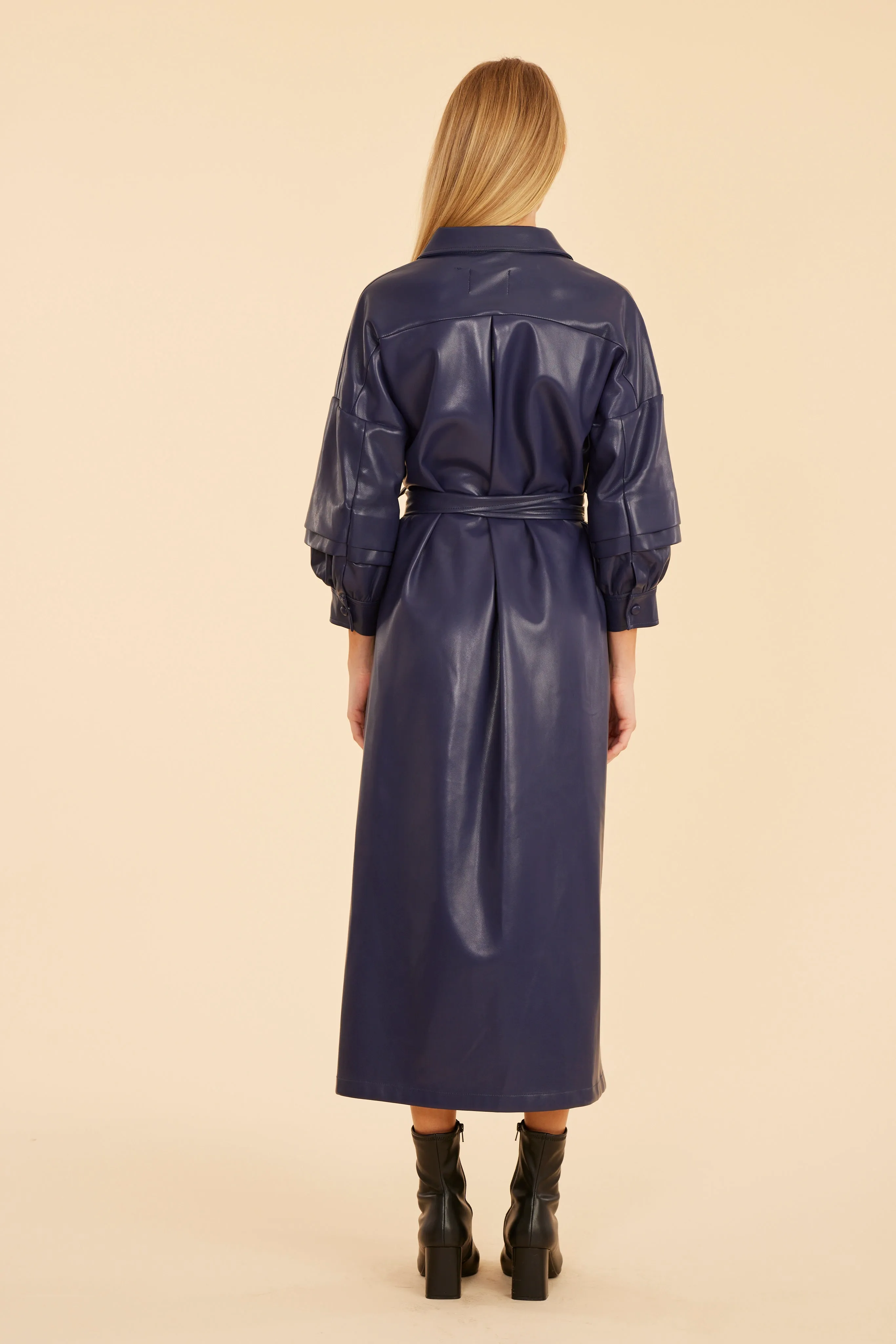 Faux Leather Belted Maxi Dress