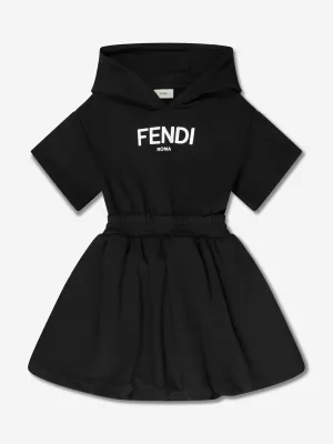 Fendi Girls Hooded Sweater Dress in Black