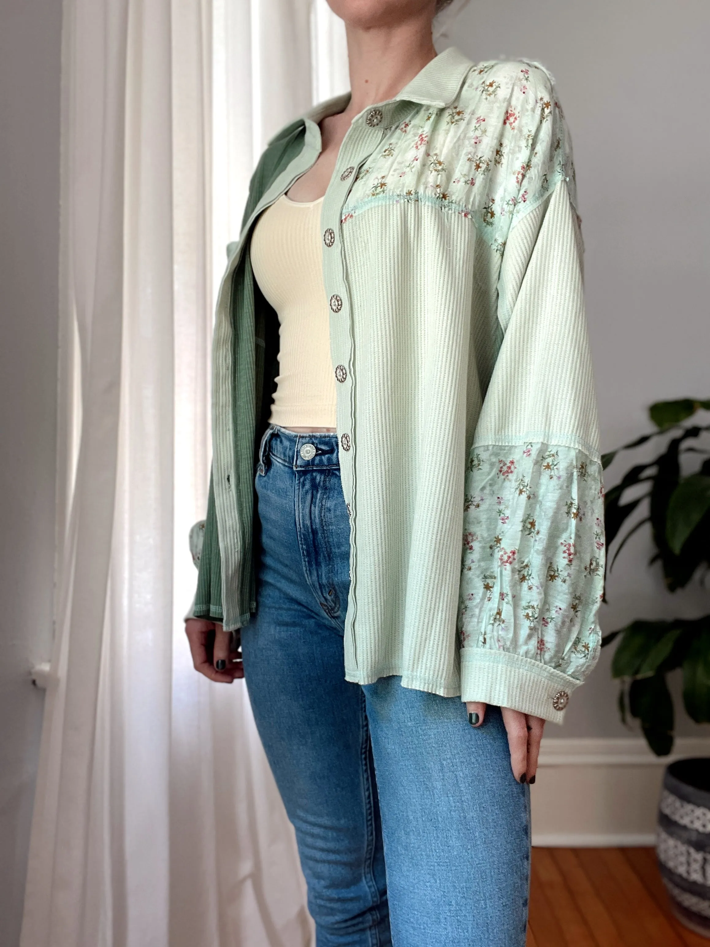 Floral Patch Pale Sage Button Down