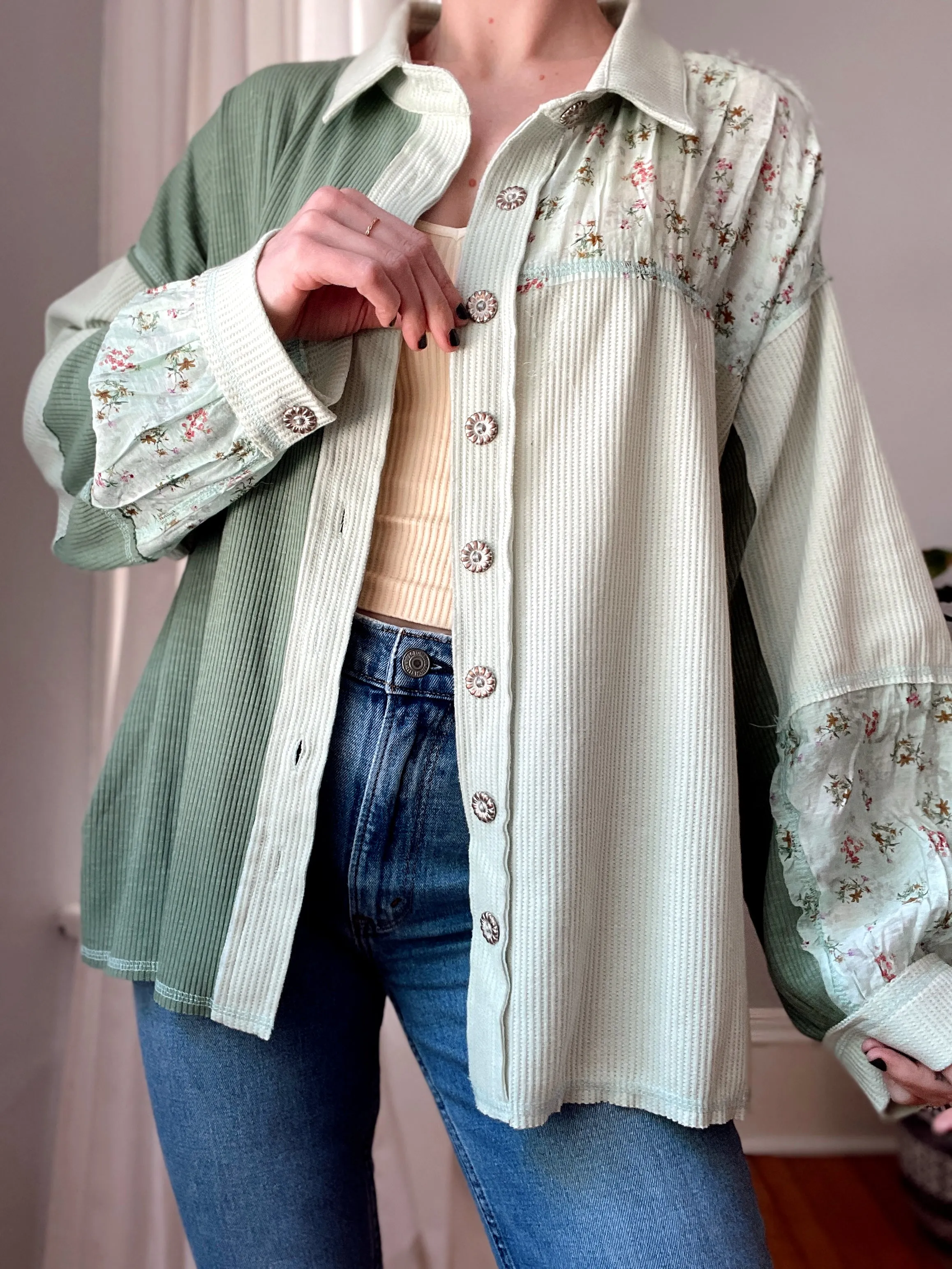 Floral Patch Pale Sage Button Down