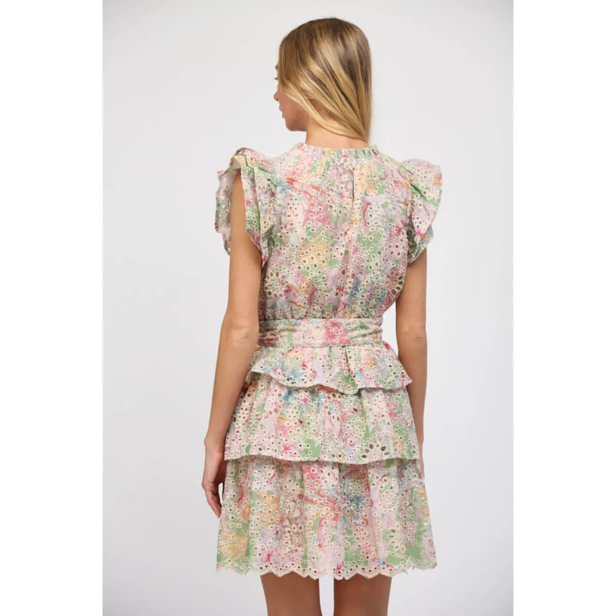 Floral Printed Eyelet Lace Tiered Dress