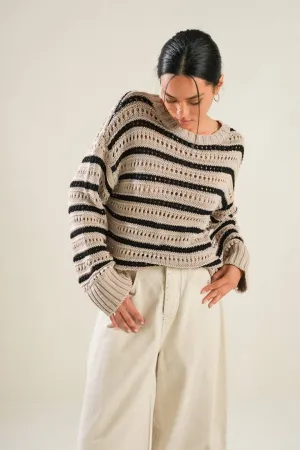 Flying Tomato Open Knit Striped Sweater