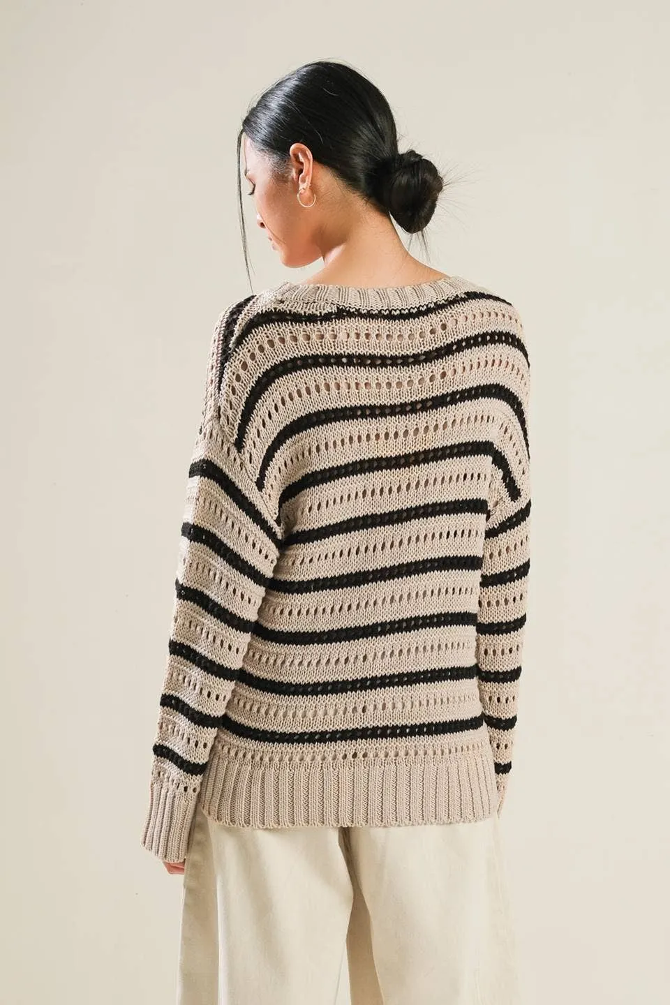 Flying Tomato Open Knit Striped Sweater