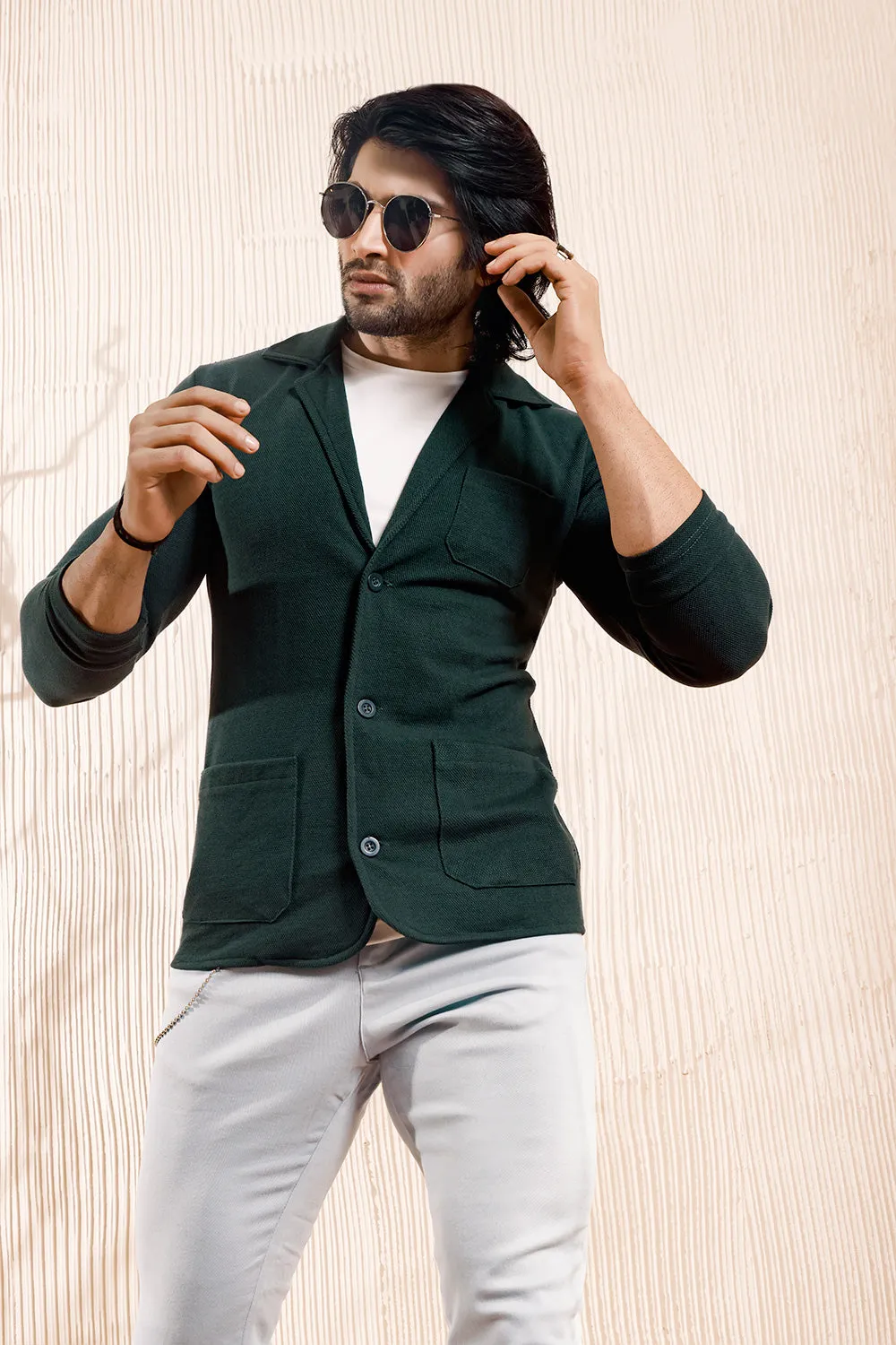 Forest Green Blazer Style Cardigan