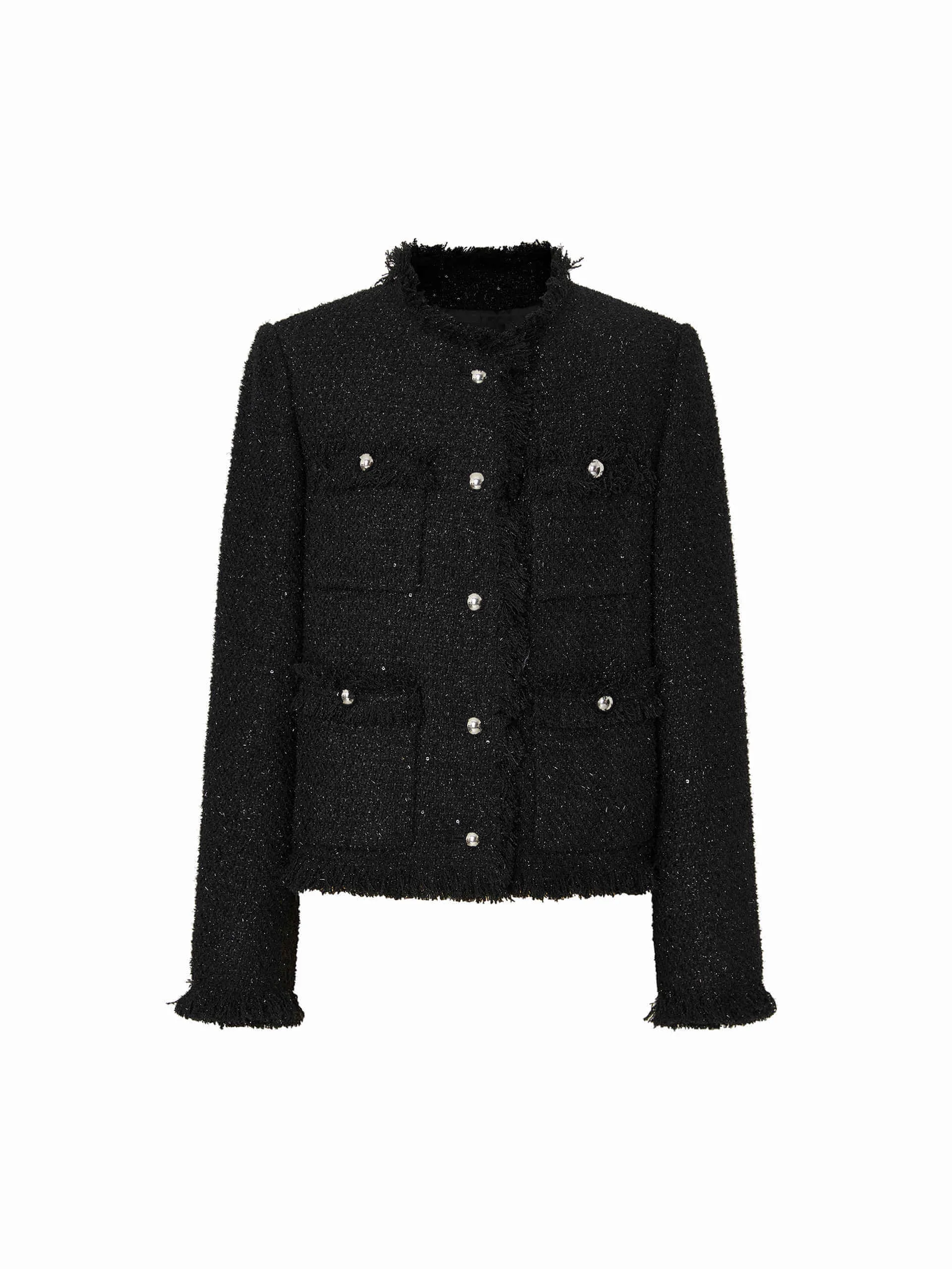 Frayed Trims Tweed Jacket