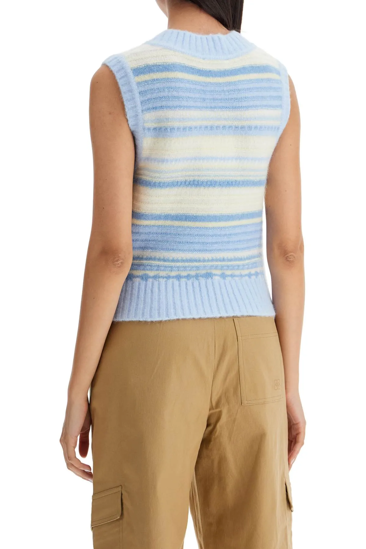 Ganni "soft striped knit vest with a comfortable