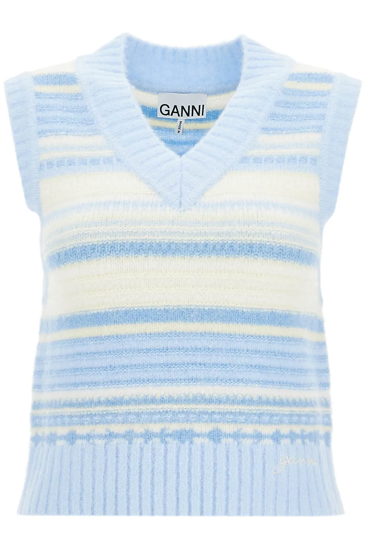 Ganni "soft striped knit vest with a comfortable