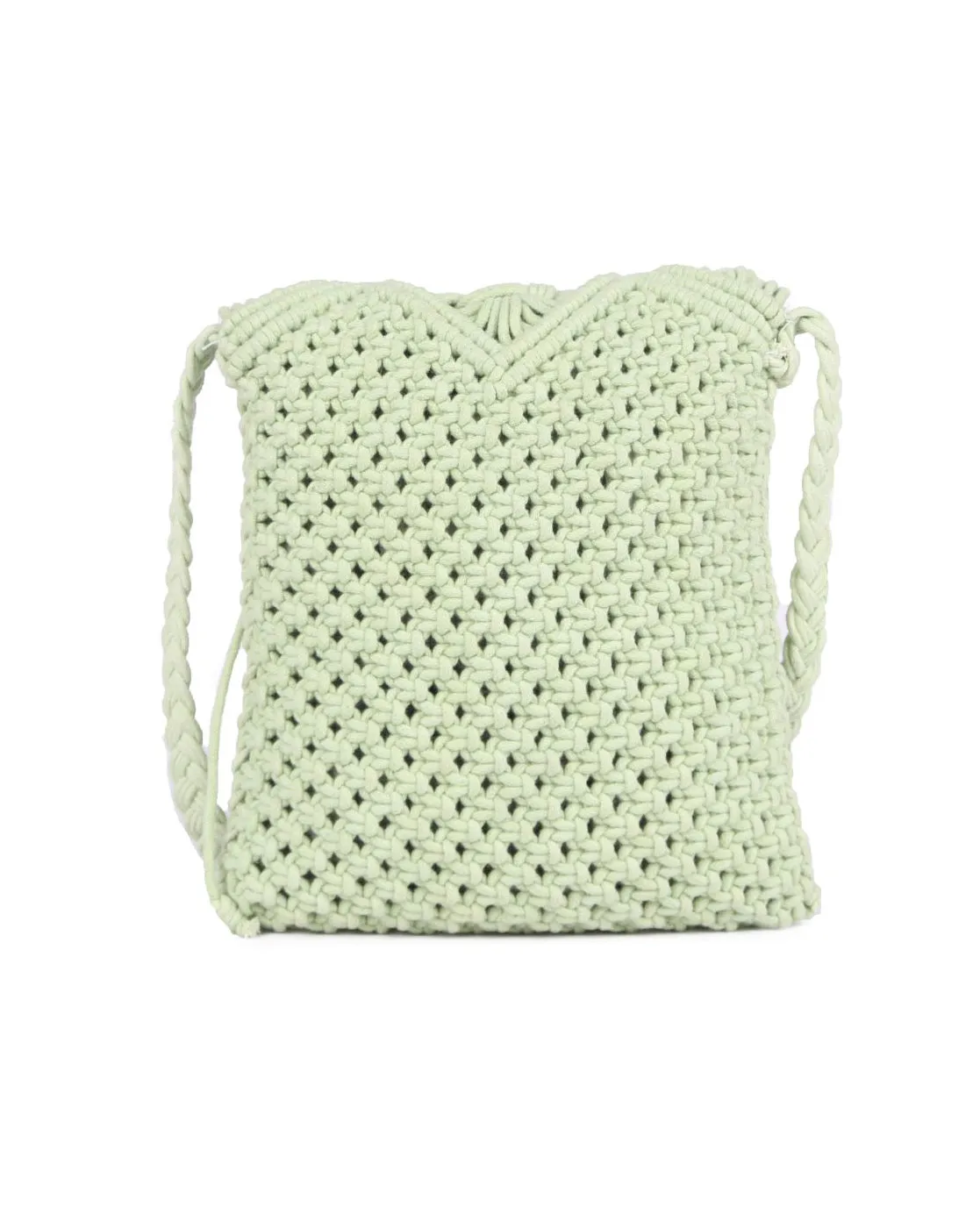 Green Macrame Flapover Crossbody Sling Bag