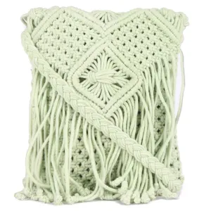 Green Macrame Flapover Crossbody Sling Bag