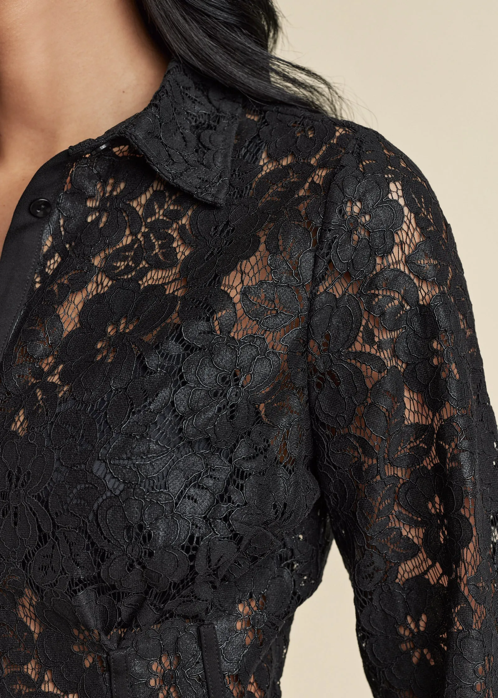 Lacquered Lace Top - Black