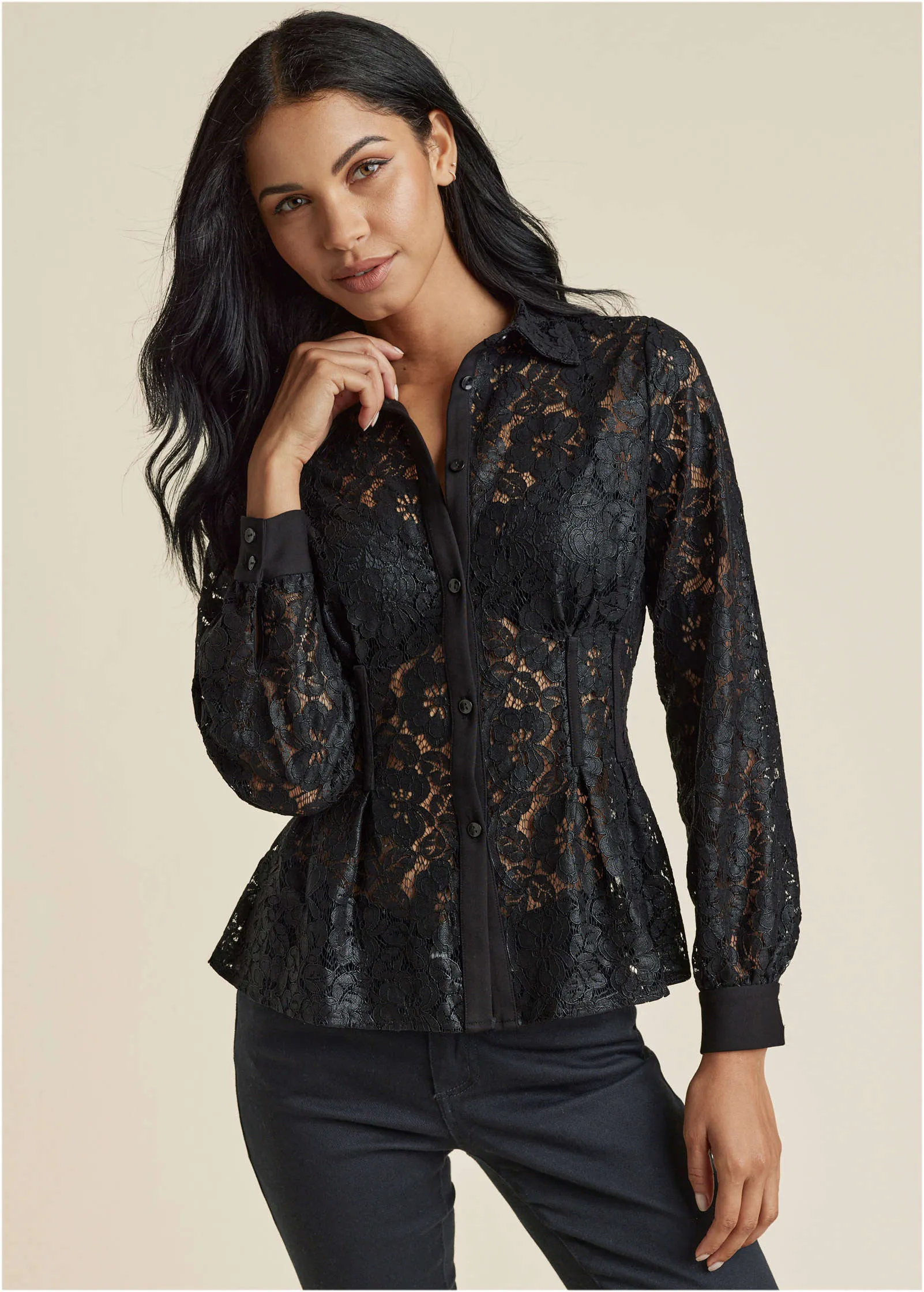 Lacquered Lace Top - Black